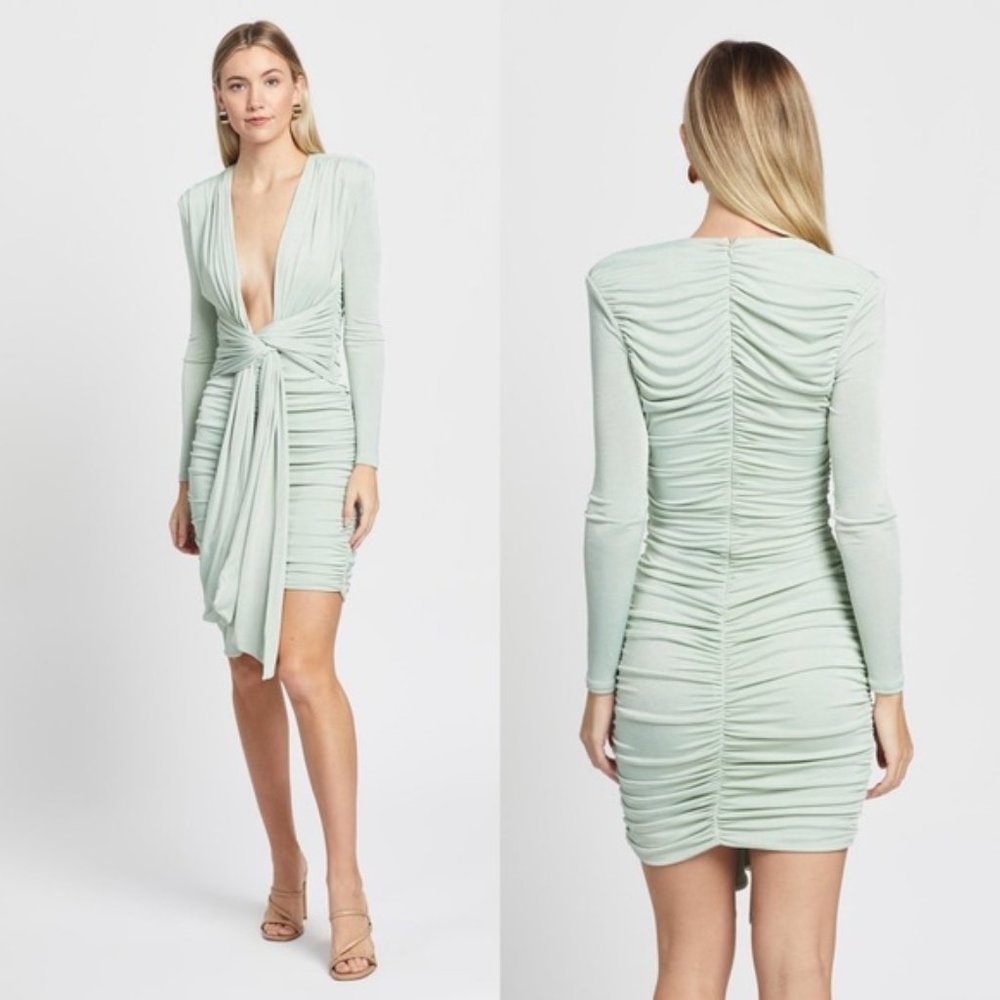 Misha Collection Paola Long-sleeve Plunging Draped-Front Dress 2.